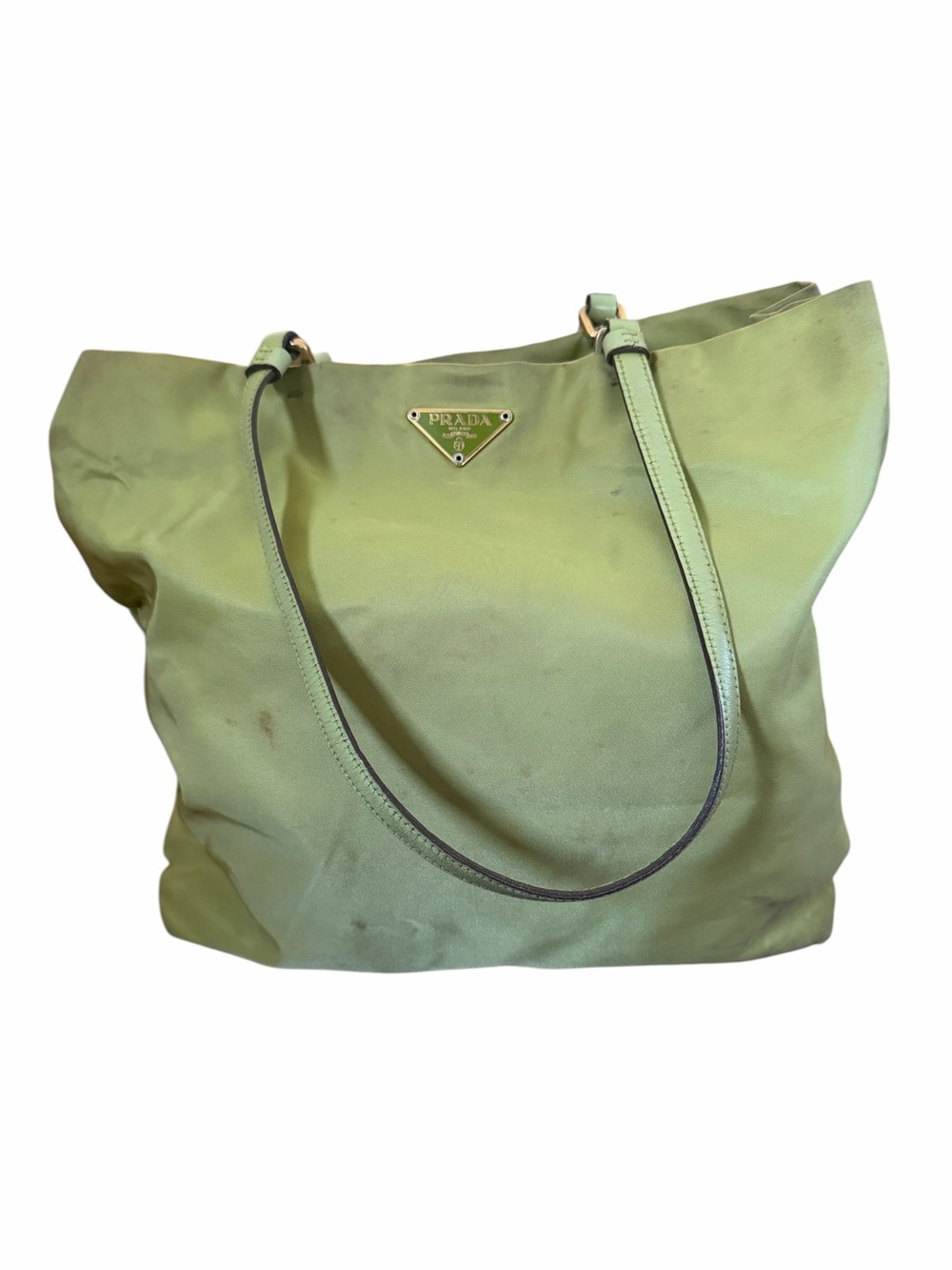 Prada Light Green Nylon Tote with Logo Plaque